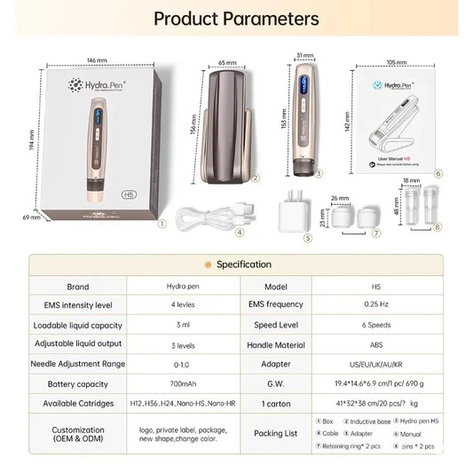 New EMS Microcurrent Hydra Pen H5 Mesotherapy Automatical Serum Applicator Beauty & Care Derma Microneedling Pen