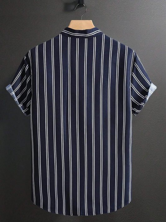 The new men's short-sleeved shirt for summer 2025 is breathable lightweight casual and fashionable with striped prints