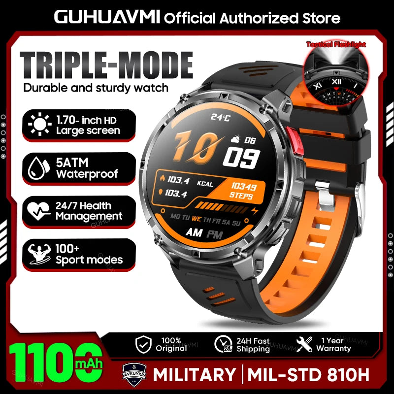 New T-Rex3 1100mAh Large Battery Durable Adult Smart Watch 1.7-inch GPS trackr Compass 5ATM Waterproof BT Call Sports Smartwatch