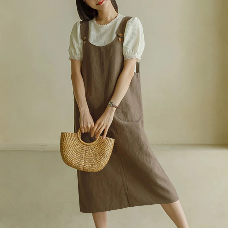 ZANZEA Women Tank Long Dress 2024 Summer Sleeveless Pockets Robe Casual Loose Adjust Suspender Sundress Fashion Solid Midi Dress