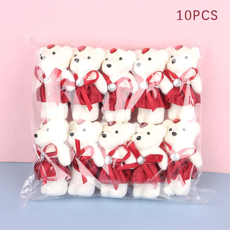 10Pcs 12cm Bear Flower Bouquet Toy Cartoon Doll Bear Bouquet Graduation Birthday Wedding Gifts Party Decor small gifts