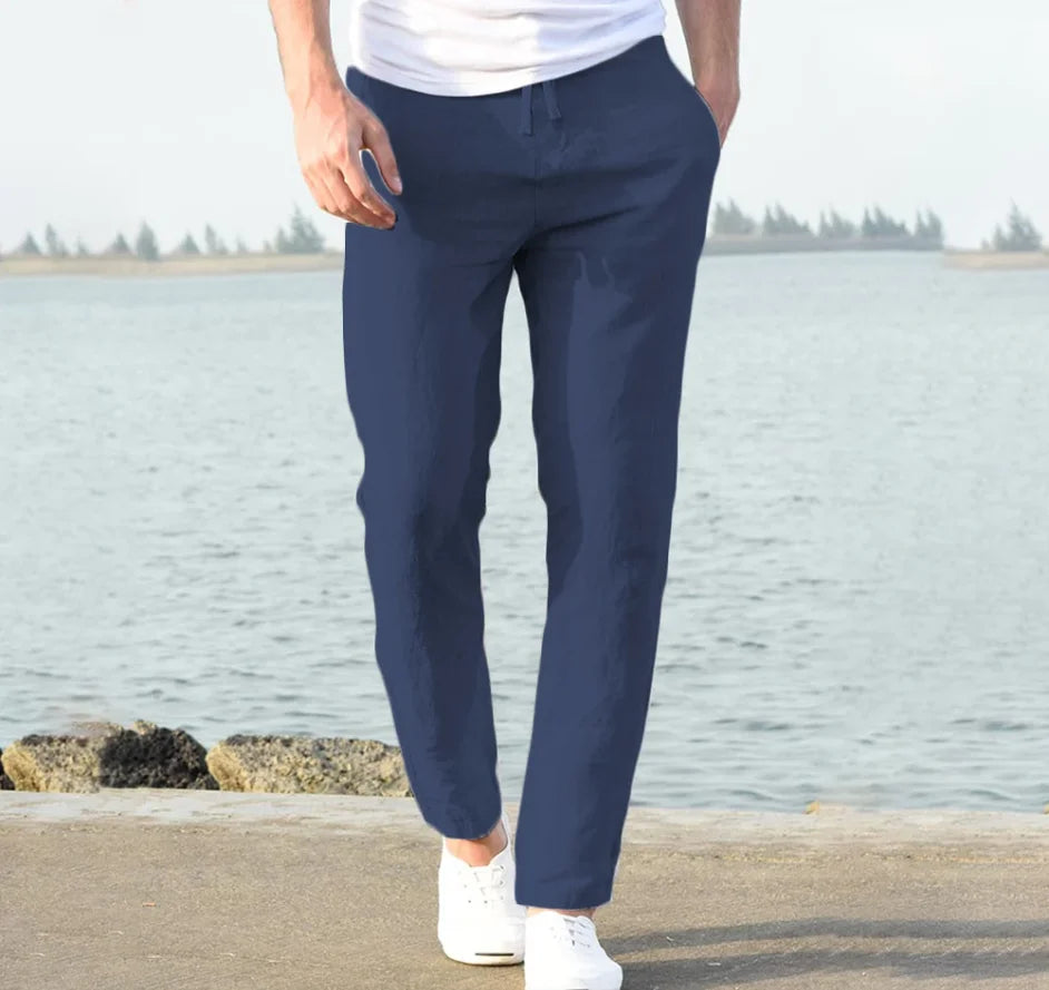 Men's Cotton Linen Pants Joggers Sweatpants Streetwear Breathable Solid Color Linen Trousers Vacation Summer Loose Pants S-5XL