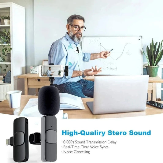 Lavalier Wireless Bluetooth Microphone Portable Audio Video Recording Mini Mic For iPhone Live Broadcast Gaming Phone Type-C