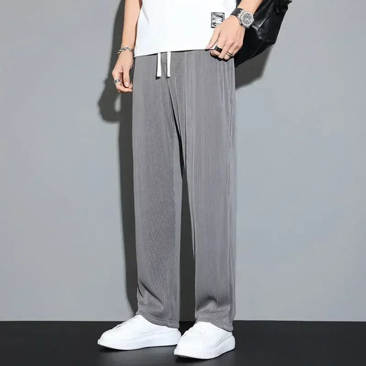 Summer Loose Ice Silk Pants Men's Drape 100KG Size Long Pants Fat Casual Sports Pants Wide Leg Straight Pants Tide Brand