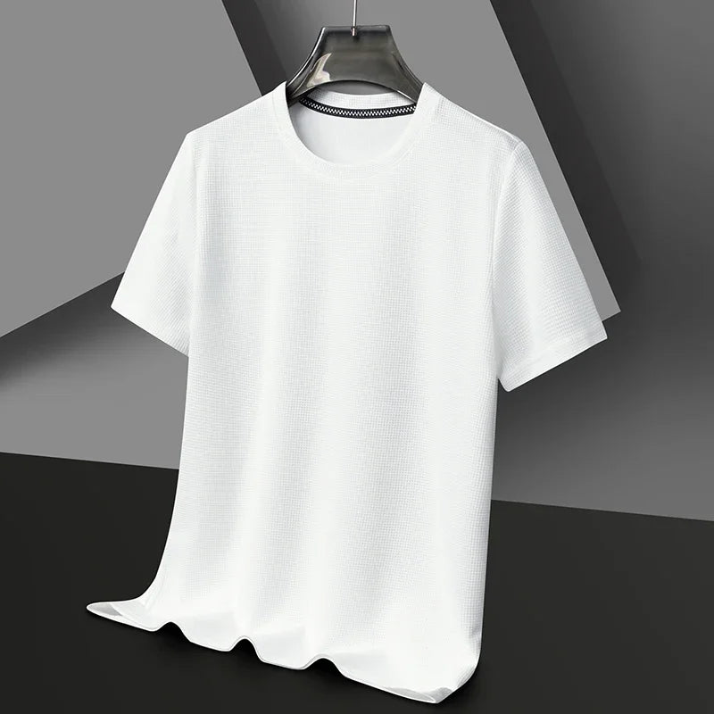 Men's Waffle Knit Short Sleeve T-Shirt Casual Solid Color Crew Neck Soft Comfortable Top for Summer