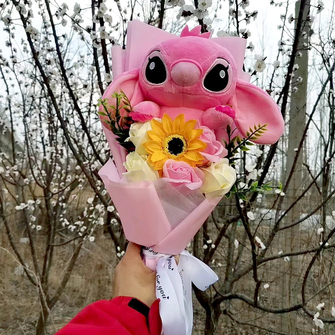 Lilo & Stitch Bouquet Major Holiday Gift PVC Rose Sunflower Anime Stuffed Doll Birthday Girl Valentine'S Christmas Day Girl Gift