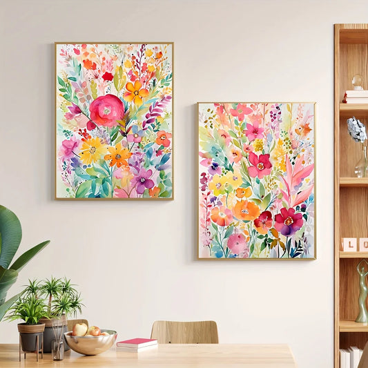 2pcs/set Vibrant Watercolor Floral Canvas Prints Colored Flowers Plant Garden Wall Art Posters for Modern Living Room Home Decor