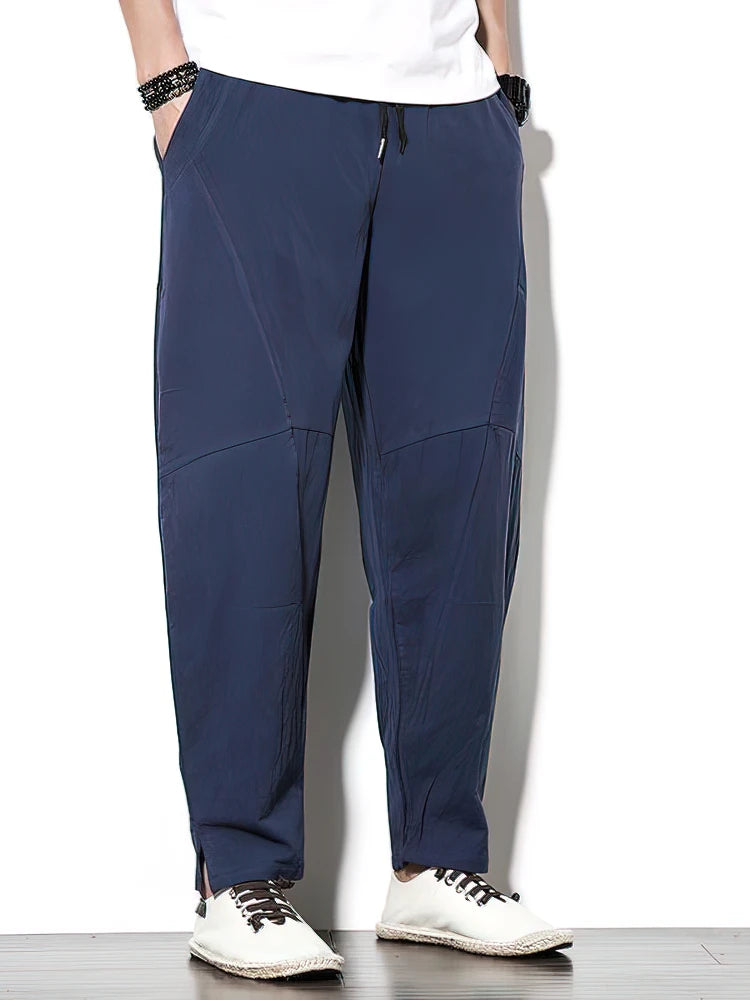 100% Cotton Linen Pants Men Baggy Casual Trousers Male Walking Wide leg Loose Sweatpants Chinese Summer Jogger Pants 2025 New