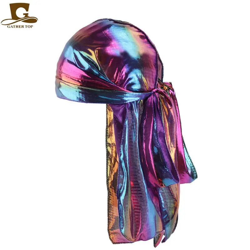 Men's Silky Durags Bandanas Turban hat Wigs Doo Men Satin Durag Biker Headwear Headband Hair Accessories Extra Long Tail Du-Rag