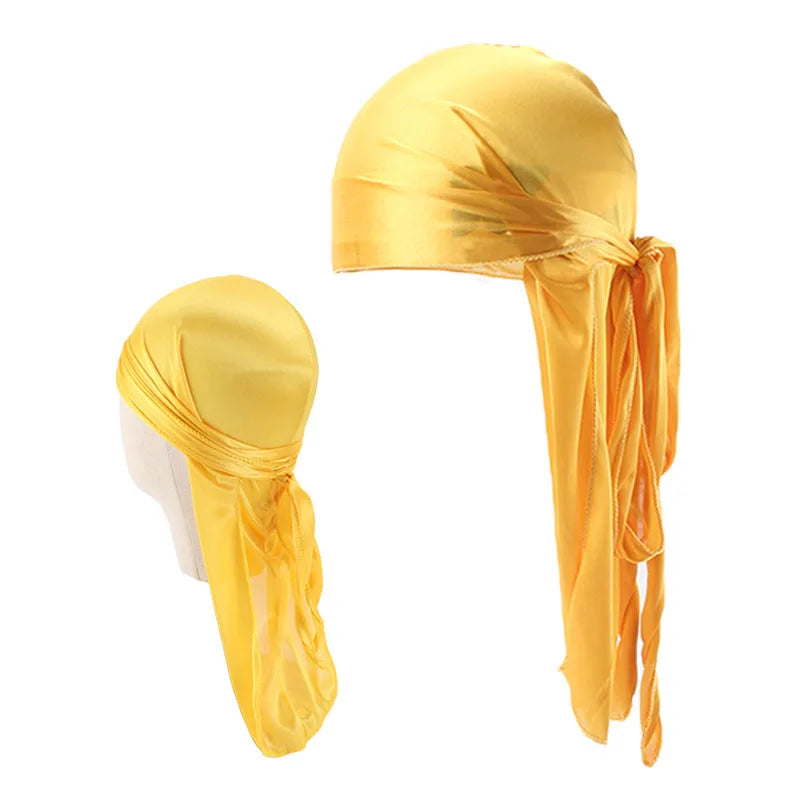 Men's Silky Durags Bandanas Turban hat Wigs Doo Men Satin Durag Biker Headwear Headband Hair Accessories Extra Long Tail Du-Rag