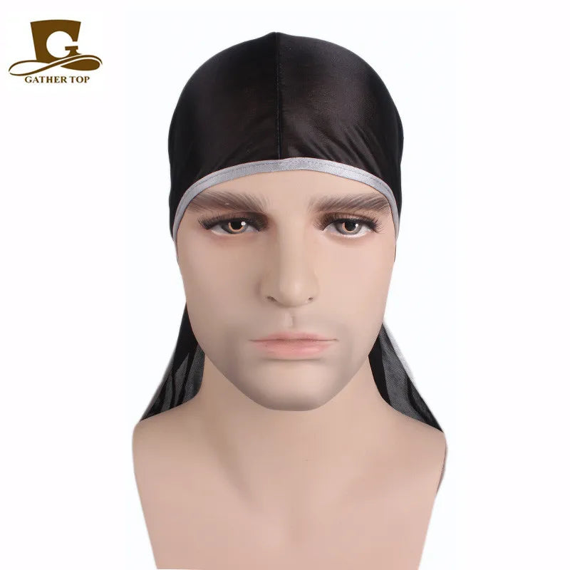 Men's Silky Durags Bandanas Turban hat Wigs Doo Men Satin Durag Biker Headwear Headband Hair Accessories Extra Long Tail Du-Rag