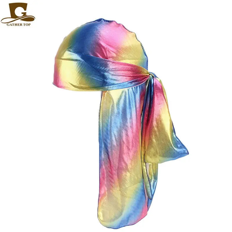 Men's Silky Durags Bandanas Turban hat Wigs Doo Men Satin Durag Biker Headwear Headband Hair Accessories Extra Long Tail Du-Rag
