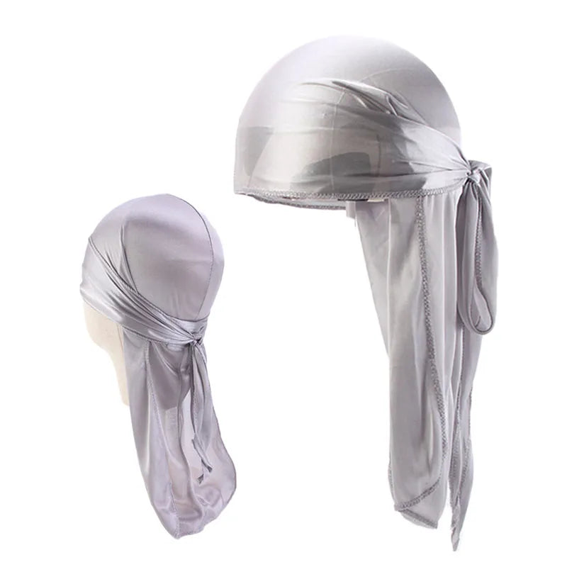 Men's Silky Durags Bandanas Turban hat Wigs Doo Men Satin Durag Biker Headwear Headband Hair Accessories Extra Long Tail Du-Rag