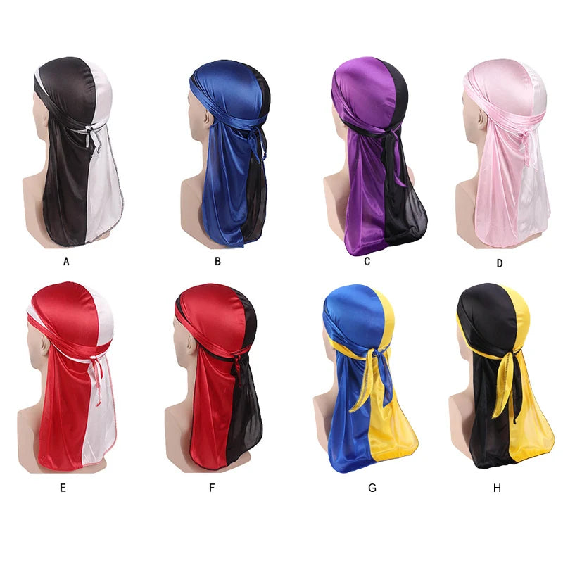 Men's Silky Durags Bandanas Turban hat Wigs Doo Men Satin Durag Biker Headwear Headband Hair Accessories Extra Long Tail Du-Rag