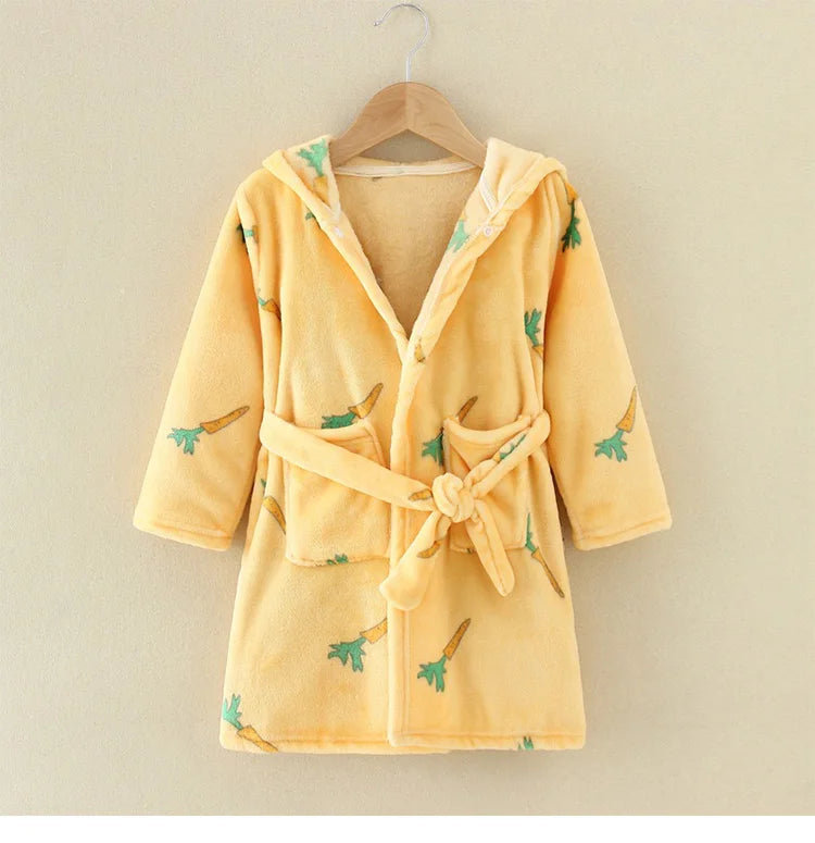 Boy and Girls Flannel Pajamas Robe Autumn and Winter Children Sleepwear Soft Hooded Kids Homewear 2-8 Years