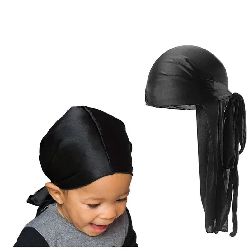 Men's Silky Durags Bandanas Turban hat Wigs Doo Men Satin Durag Biker Headwear Headband Hair Accessories Extra Long Tail Du-Rag
