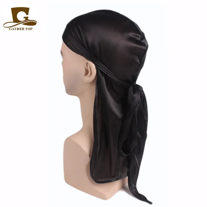 Men's Silky Durags Bandanas Turban hat Wigs Doo Men Satin Durag Biker Headwear Headband Hair Accessories Extra Long Tail Du-Rag