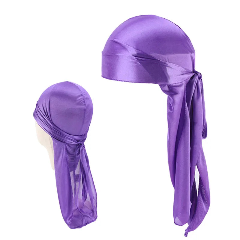Men's Silky Durags Bandanas Turban hat Wigs Doo Men Satin Durag Biker Headwear Headband Hair Accessories Extra Long Tail Du-Rag