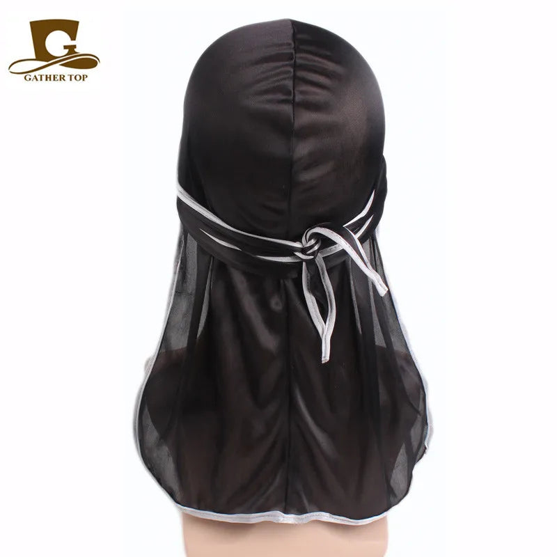 Men's Silky Durags Bandanas Turban hat Wigs Doo Men Satin Durag Biker Headwear Headband Hair Accessories Extra Long Tail Du-Rag