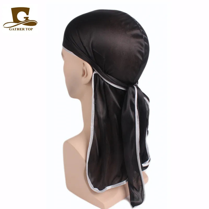 Men's Silky Durags Bandanas Turban hat Wigs Doo Men Satin Durag Biker Headwear Headband Hair Accessories Extra Long Tail Du-Rag