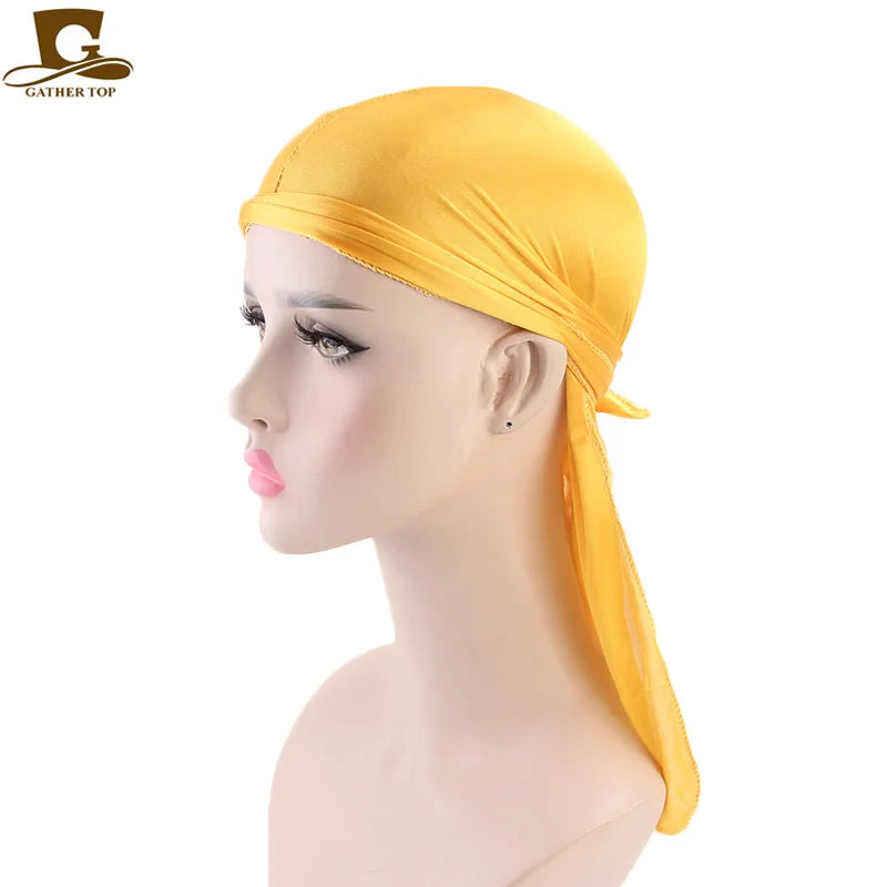 Men's Silky Durags Bandanas Turban hat Wigs Doo Men Satin Durag Biker Headwear Headband Hair Accessories Extra Long Tail Du-Rag