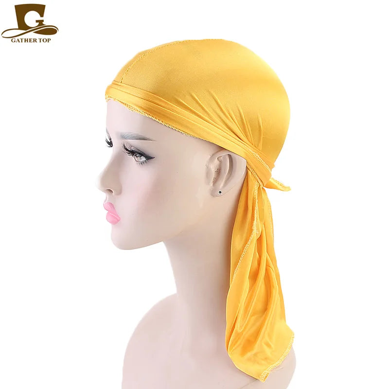 Men's Silky Durags Bandanas Turban hat Wigs Doo Men Satin Durag Biker Headwear Headband Hair Accessories Extra Long Tail Du-Rag