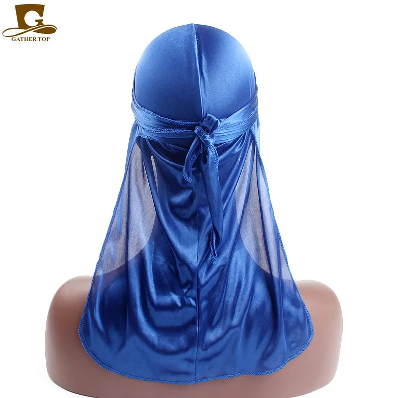 Men's Silky Durags Bandanas Turban hat Wigs Doo Men Satin Durag Biker Headwear Headband Hair Accessories Extra Long Tail Du-Rag