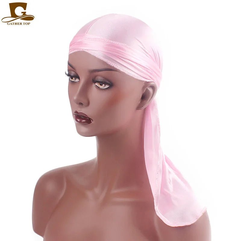 Men's Silky Durags Bandanas Turban hat Wigs Doo Men Satin Durag Biker Headwear Headband Hair Accessories Extra Long Tail Du-Rag