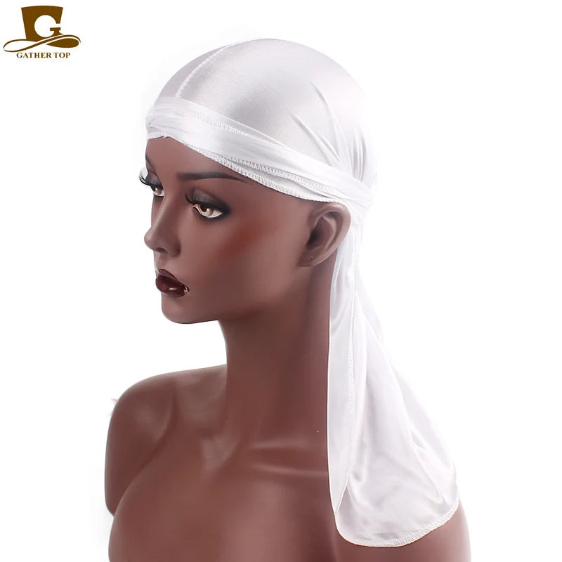 Men's Silky Durags Bandanas Turban hat Wigs Doo Men Satin Durag Biker Headwear Headband Hair Accessories Extra Long Tail Du-Rag
