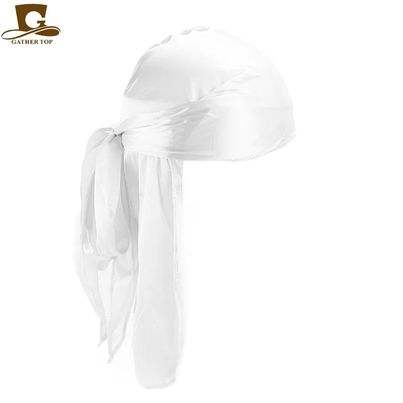 Men's Silky Durags Bandanas Turban hat Wigs Doo Men Satin Durag Biker Headwear Headband Hair Accessories Extra Long Tail Du-Rag