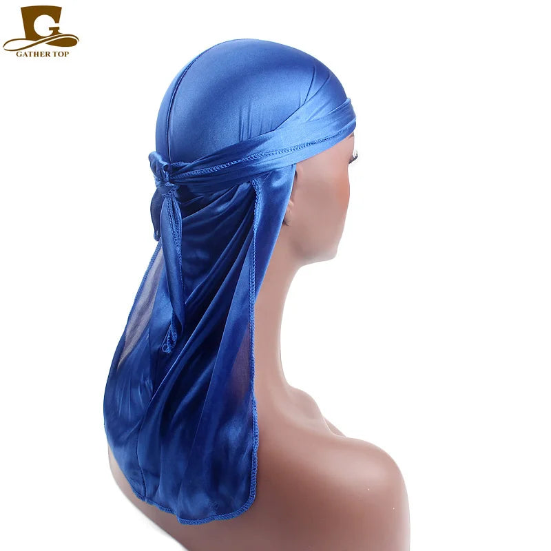 Men's Silky Durags Bandanas Turban hat Wigs Doo Men Satin Durag Biker Headwear Headband Hair Accessories Extra Long Tail Du-Rag