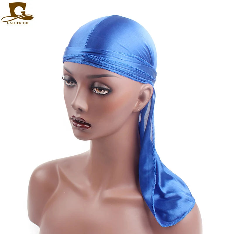 Men's Silky Durags Bandanas Turban hat Wigs Doo Men Satin Durag Biker Headwear Headband Hair Accessories Extra Long Tail Du-Rag