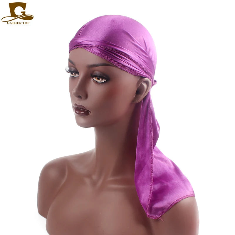 Men's Silky Durags Bandanas Turban hat Wigs Doo Men Satin Durag Biker Headwear Headband Hair Accessories Extra Long Tail Du-Rag