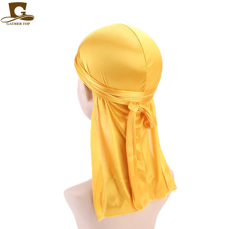 Men's Silky Durags Bandanas Turban hat Wigs Doo Men Satin Durag Biker Headwear Headband Hair Accessories Extra Long Tail Du-Rag