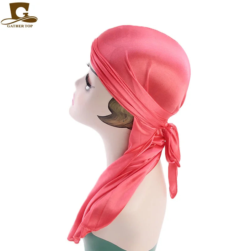 Men's Silky Durags Bandanas Turban hat Wigs Doo Men Satin Durag Biker Headwear Headband Hair Accessories Extra Long Tail Du-Rag