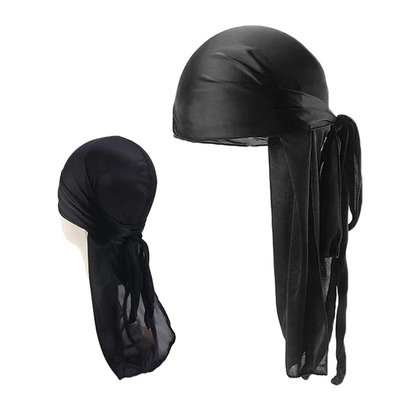 Men's Silky Durags Bandanas Turban hat Wigs Doo Men Satin Durag Biker Headwear Headband Hair Accessories Extra Long Tail Du-Rag
