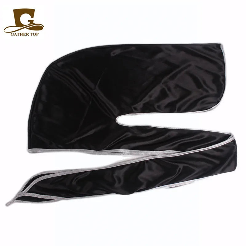Men's Silky Durags Bandanas Turban hat Wigs Doo Men Satin Durag Biker Headwear Headband Hair Accessories Extra Long Tail Du-Rag