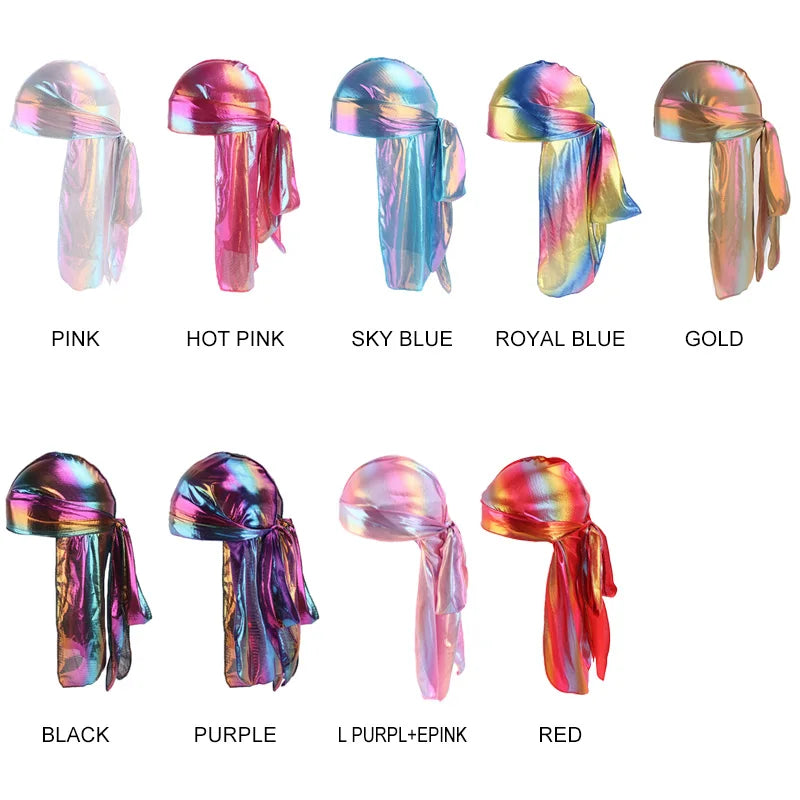 Men's Silky Durags Bandanas Turban hat Wigs Doo Men Satin Durag Biker Headwear Headband Hair Accessories Extra Long Tail Du-Rag