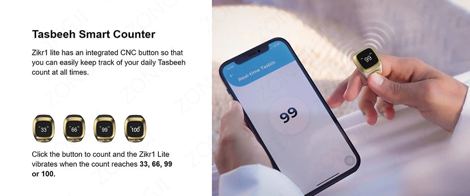 IQibla Smart Zikr Rings Tasbih Tally Intelligent Digital Counter for Muslims Praise 5 Prayer Time Electronic Vibration Reminder