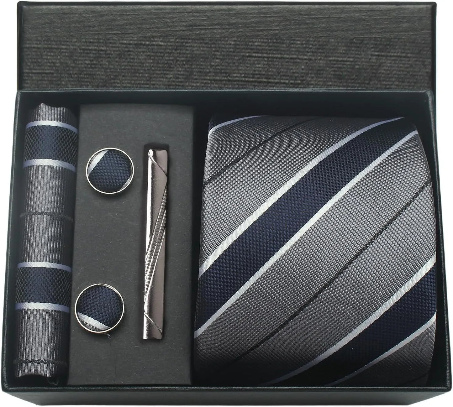 Classic 100% Silk Men's Ties In Gift box 8cm Plaid Dot Striped Business Necktie Handkerchief Cufflinks Wedding Party Tie Set