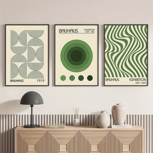 3pcs Bauhaus Geometric Wall Art Prints, Minimalist Modern Posters, Mid-Century Artwork for Home Decor, Unframed Canvas Art Set