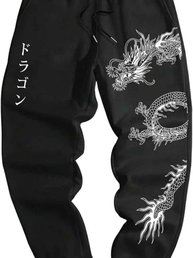 Spring and Summer Daily Commuter Sweatpants Running Sports Pants New Men's Fashionable Dragon Print Loose Trousers S-3XL