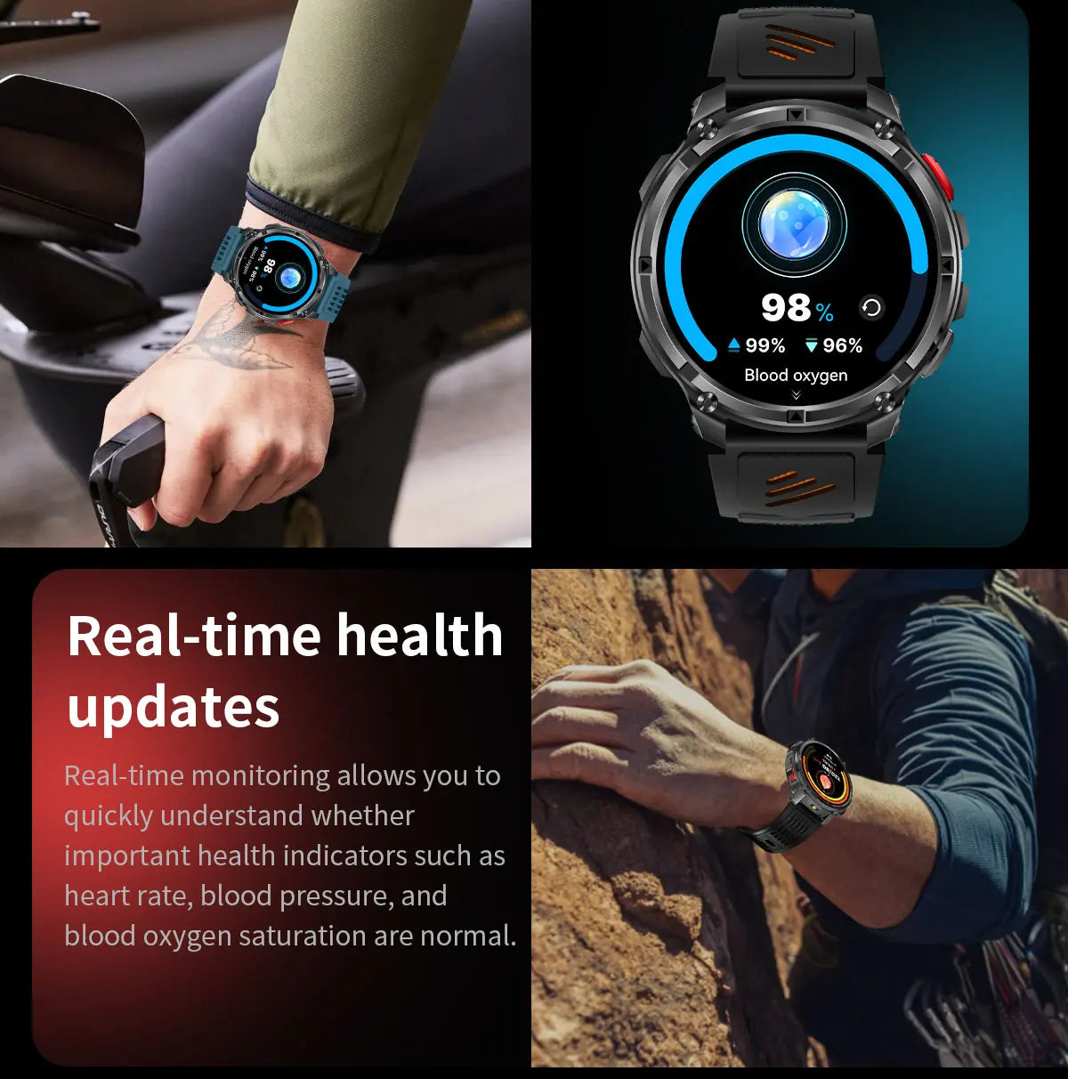 New T-Rex3 1100mAh Large Battery Durable Adult Smart Watch 1.7-inch GPS trackr Compass 5ATM Waterproof BT Call Sports Smartwatch