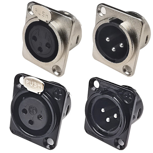2/5/10pcs XLR Female Male Jack 3 Pin Panel Mount Jacks Connector Copper Contact XLR Metal Socket Audio Microphone Connectors