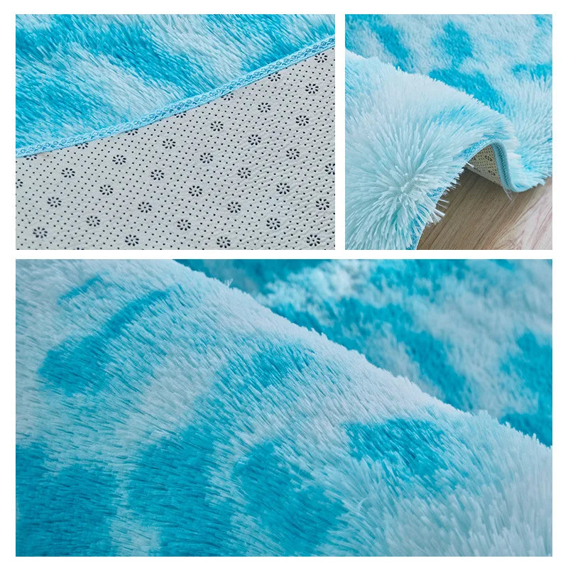 VIKAMA Tie-dyed Plush Carpet Living Room Rug Floor Mat Teenage Girl Bedroom Bedside Rug Large Area Plush Carpet Rug Home Decor