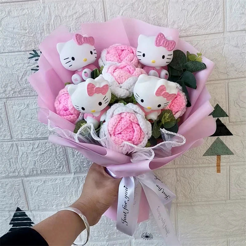 Hello Kitty Cartoon Plush Bouquet  Anime Rose Flowers Doll Home Wedding Decoration Christmas Valentine's Day Gift