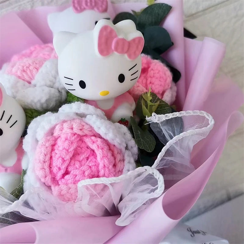 Hello Kitty Cartoon Plush Bouquet  Anime Rose Flowers Doll Home Wedding Decoration Christmas Valentine's Day Gift