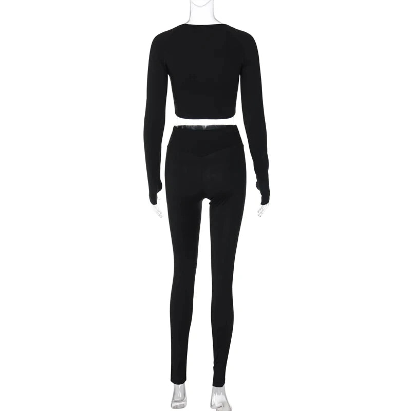 Dulzura Women 2024 Autumn Winter Long Sleeves Crop Tops Long Pants Two Piece Matching Sets Tracksuit Wholesale Items S3613114K