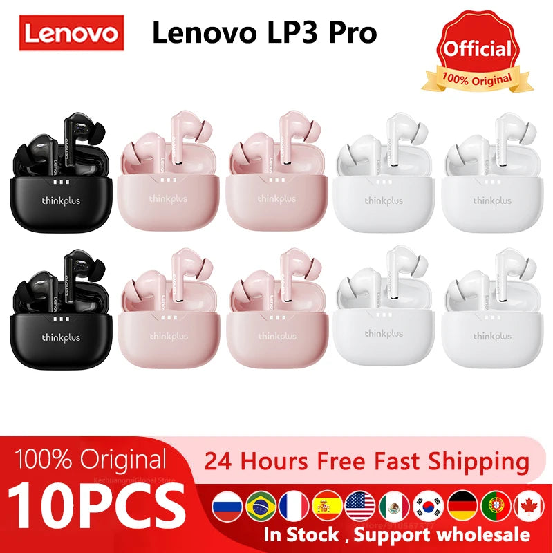 10pcs Lenovo LP3 Pro Wholesale 2pcs Original lp3pro Wireless Bluetooth Headphones HiFi Stereo Earbuds Noise Reduction With Mic