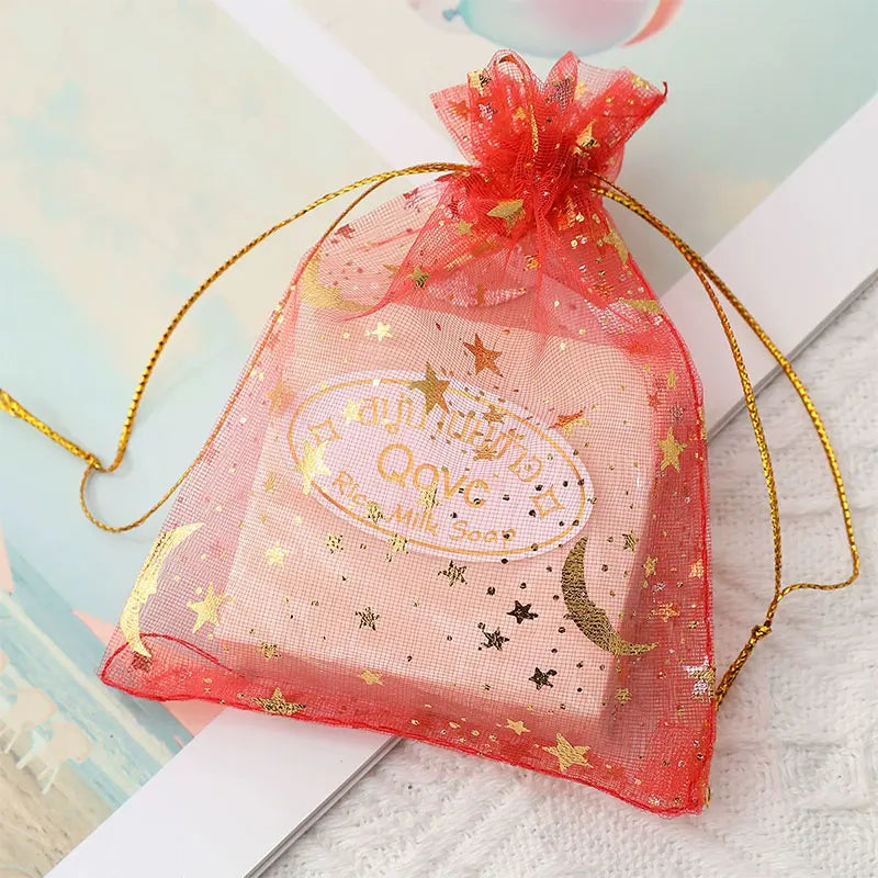 100PCS Moon Stars Drawstring Organza Bags Jewelry Gift Bags Pouches Gold Star Organza Pouches for Christmas Wedding Gift Bags